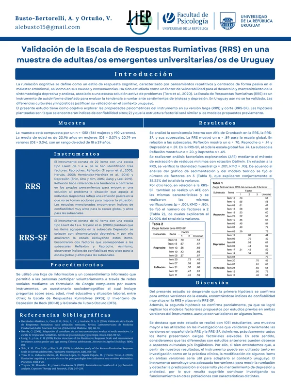 Validaci&oacute;n de la Escala de Respuestas Rumiativas (RRS) en una muestra de adultas/os emergentes universitarias/os de Uruguay